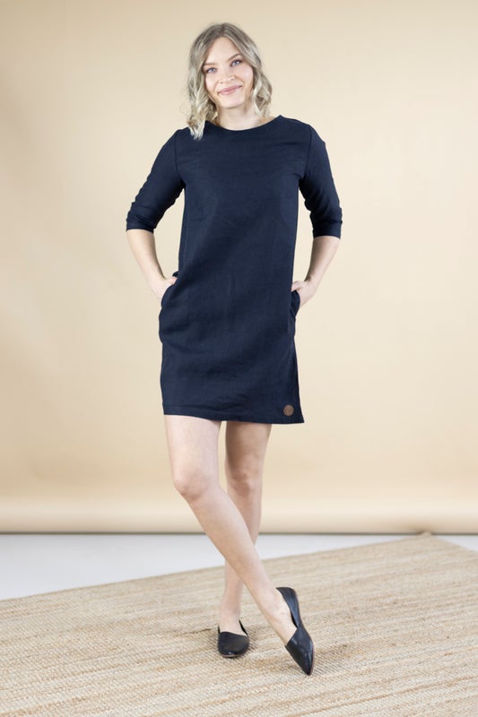 HALLA Naisten pellavamekko, Musta