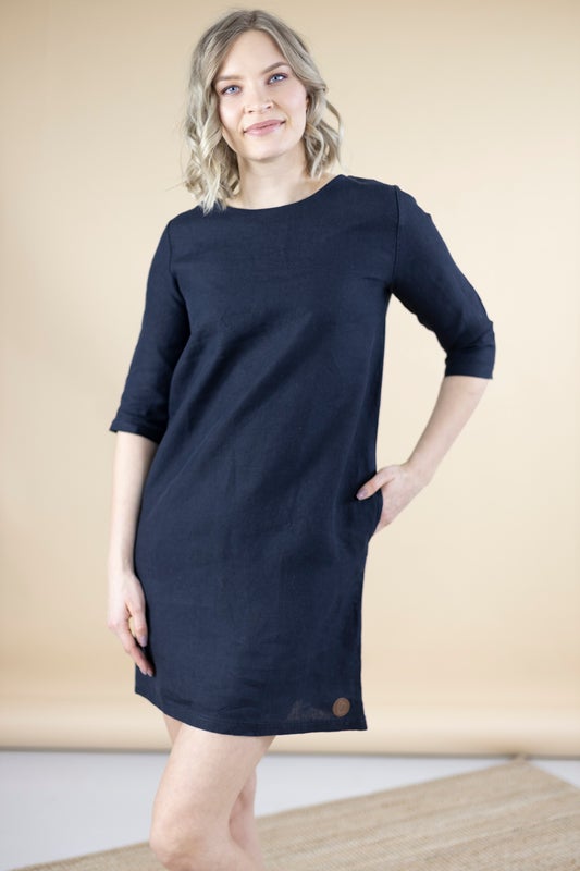 HALLA Naisten pellavamekko, Musta